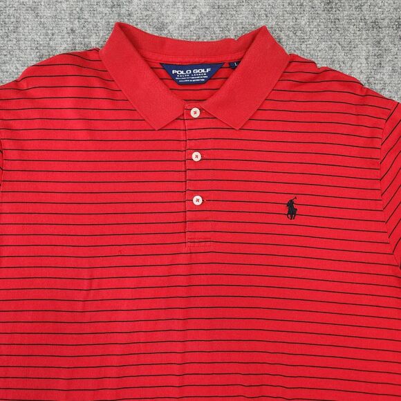 Ralph Lauren Polo Golf Shirt Men Large Red Black Stripe Short Sleeve Performance - Picture 8 of 16